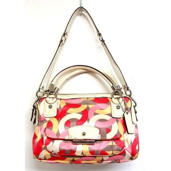 COACH MULTI SIGNATURE SATIN WHITE PATENT LEATHER SATCHEL SHOULDER BAG HANDBAG - Picture 2 of 12